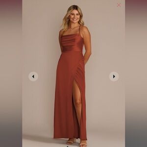 David’s Bridal dress, color cinnamon, satin, size 14.  hemmed to fit 5’2 height